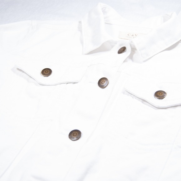 C&V Chelsea Violet White Denim Jacket Raw Hem Frayed Cropped Size M - Picture 5 of 10